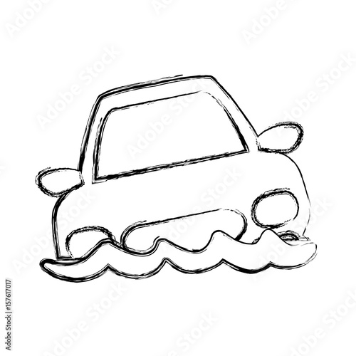 figure flooded car for danger weather vector illustration
