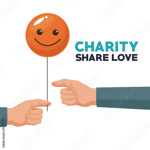 white background human hand giving a balloon form of happy face charity share love vector illustration