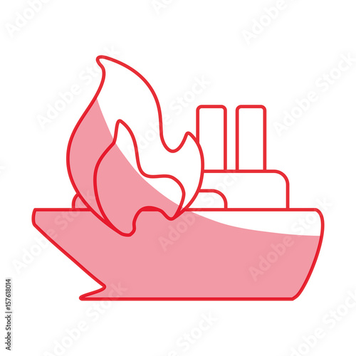 silhouette emergency ship burnt and danger disaster vector illustration