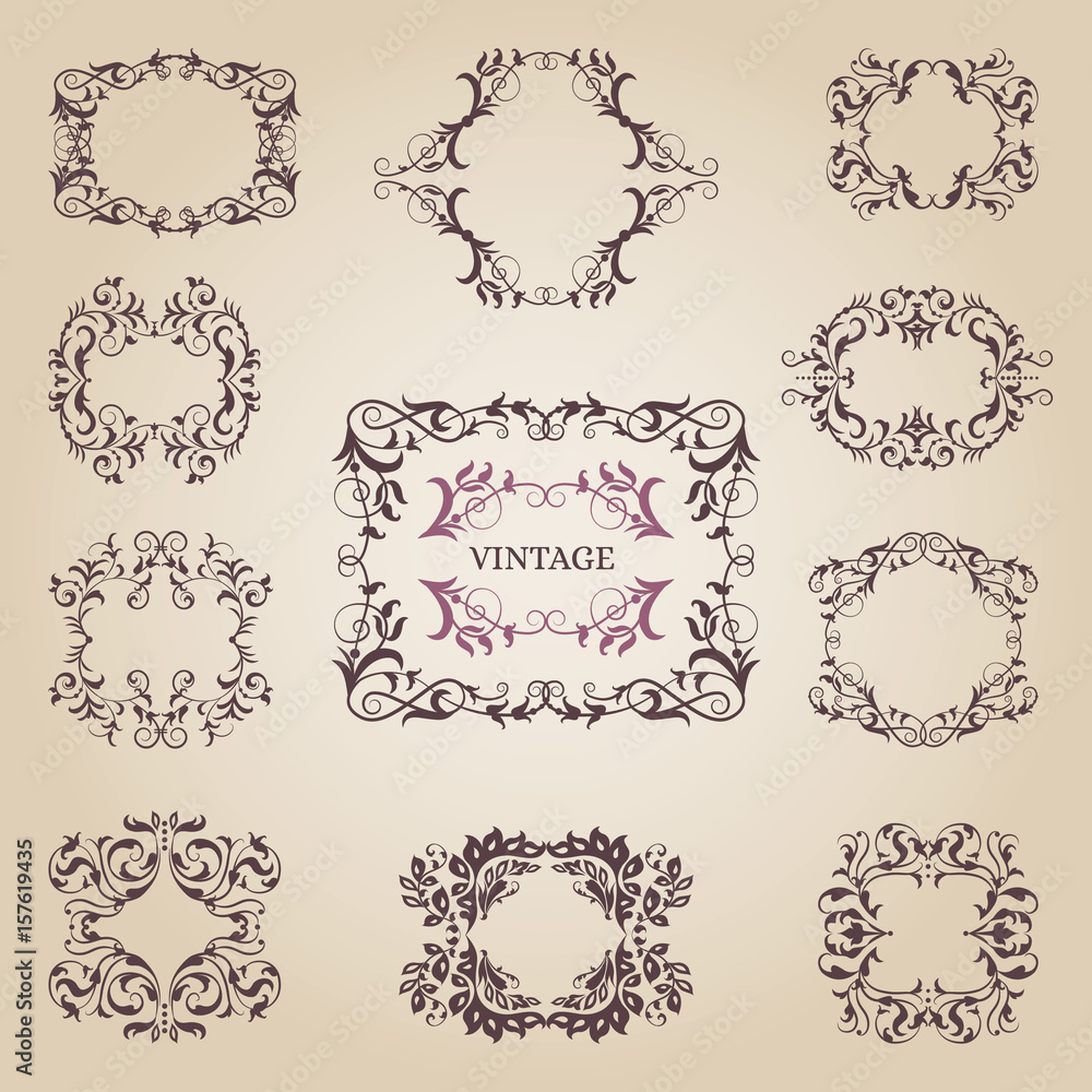 Vintage old empty frames and banners. Vector collection set