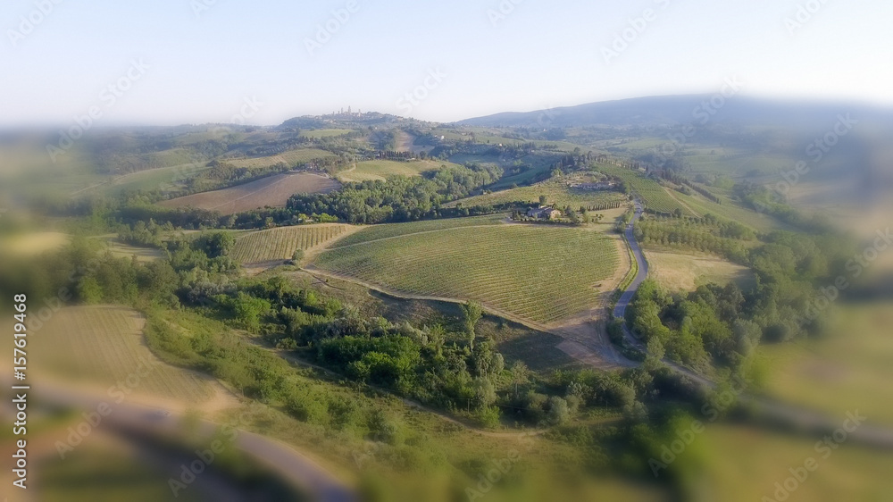 Tuscany countryside hills, stunning aerial view in spring