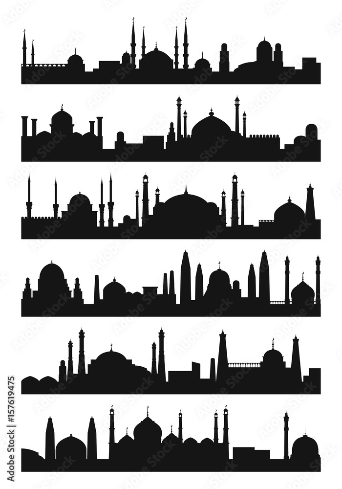 Arabic architecture silhouette of mosque roof. Vector city isolate on white background
