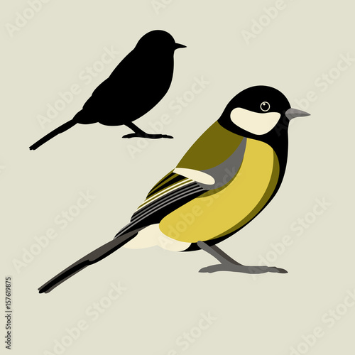 tit bird vector illustration style Flat silhouette