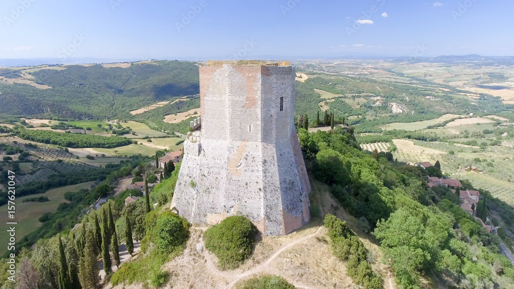 Wonderful aerial view of Rocca di Castiglione, Val D'Orcia - Tuscany - Italy