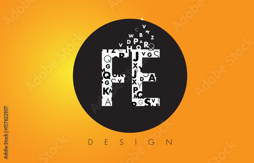 FE F E Logo Made of Small Letters with Black Circle and Yellow Background.