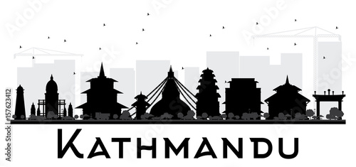 Kathmandu City skyline black and white silhouette.