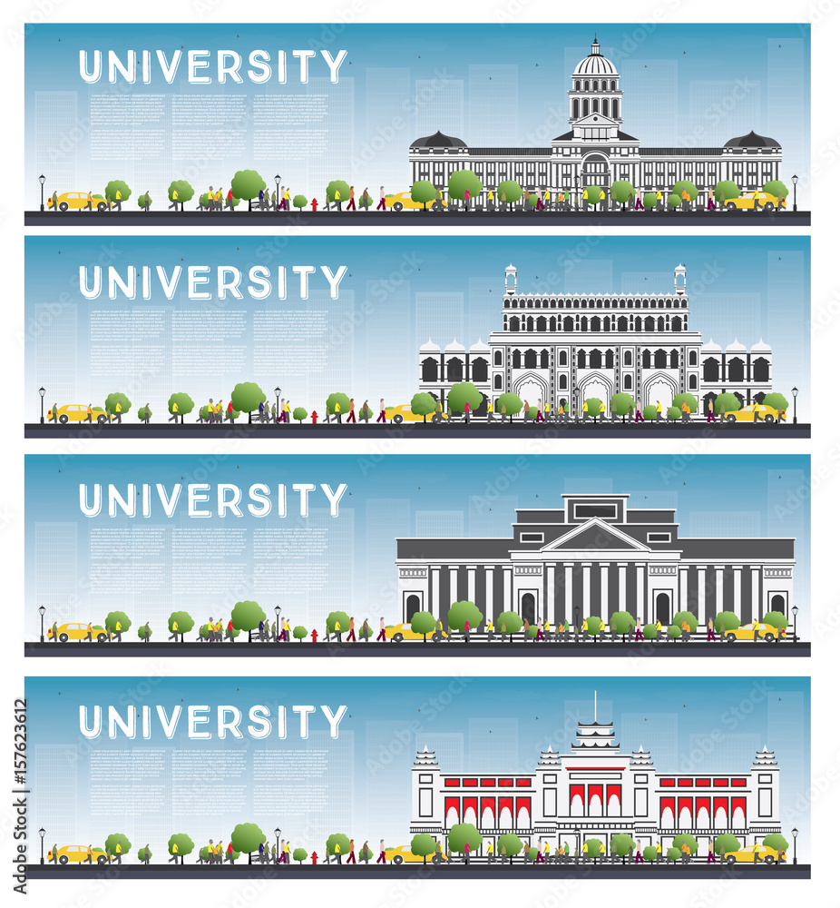 Set of University Study Banners. Vector Illustration.