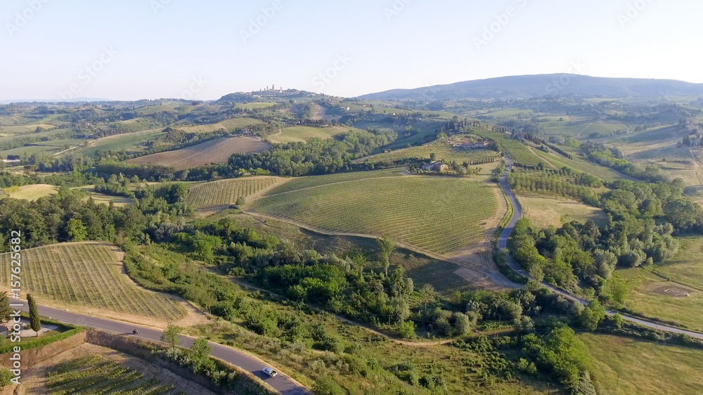 Beautiful hills of Tuscany, aerial view