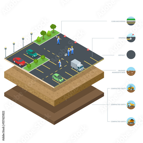 Flat isometric solid Parking Lot vector. 3d Construction concept