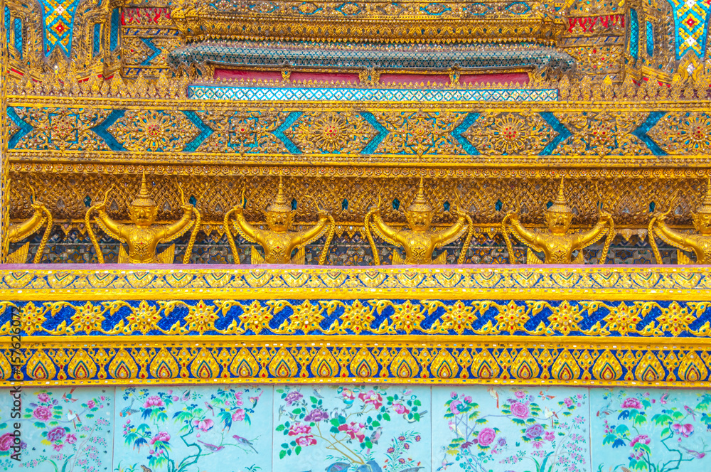 The  Garuda Statue with Thai Pattern At Grand palace and Wat phra keaw Bangkok Thailand.