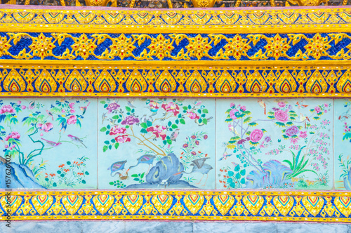 Classic tile.Classic ceramic mosaic tile pattern with abstract.ceramic tiles for wall or floor, Mirror Asian Pattern Backgrounds in Thailand at Wat Phra Kaew Temple and Royal Grand Palace, Thailand