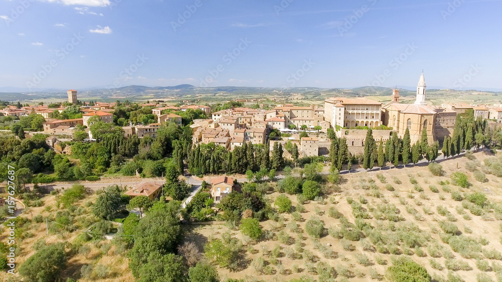 Beautiful aerial view of Pienza, small medieval town of Tuscany - Italy