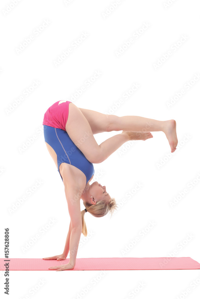 Young girl in a sports swimsuit.