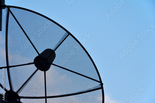 Satellite dish with evening sky./Satellite dish and evening-morning light sky for telecom and broadcasting