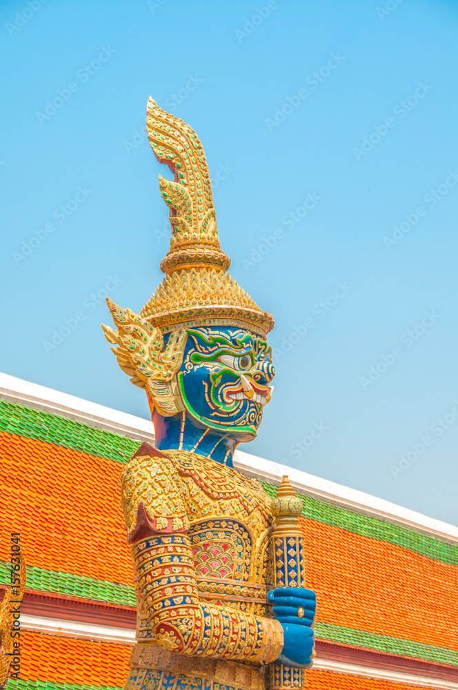 The Giant Demon Guardian at Wat Phra Kaew, Grand Palace, Bangkok, Thailand.