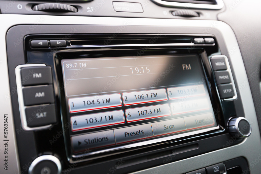 Modern luxury car dashboard with big display Modern luxury car dashboard with big display