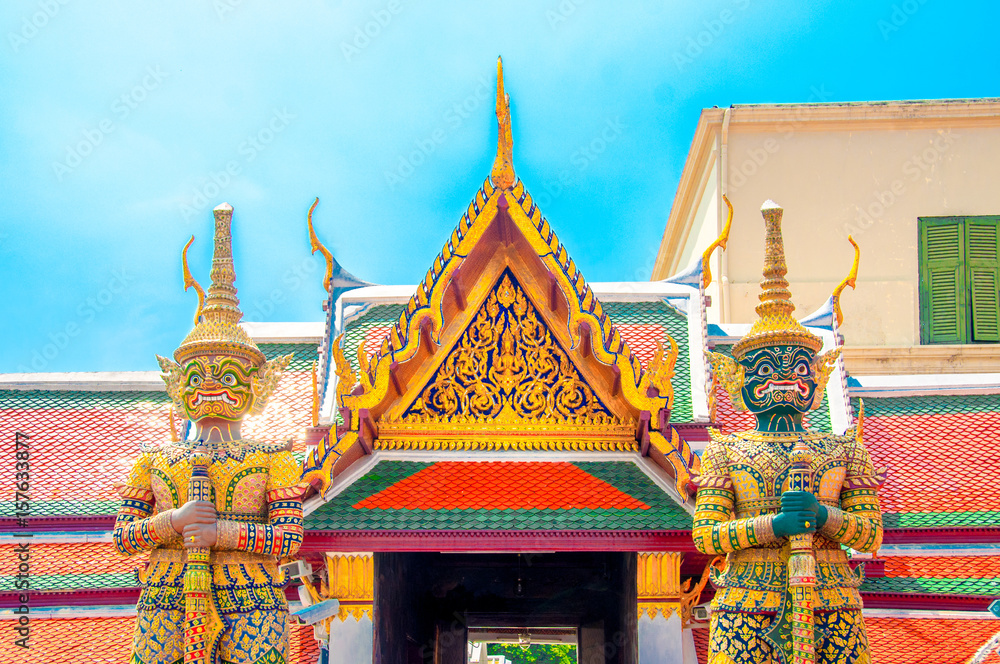 The Giant Demon Guardian at Wat Phra Kaew, Grand Palace, Bangkok, Thailand.