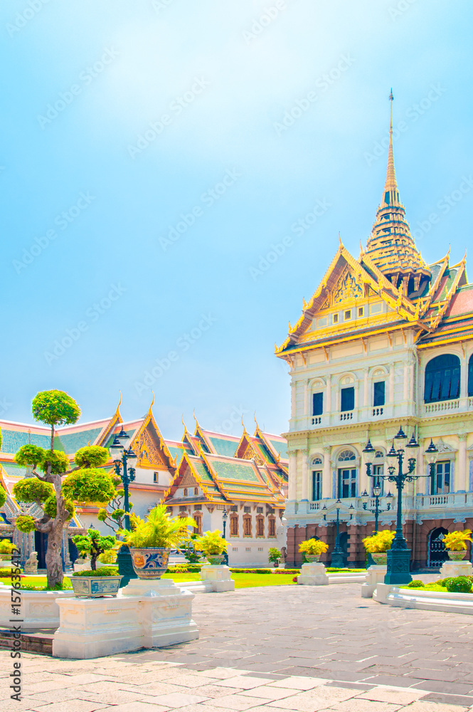 Naklejka premium The Main Hall of Royal Grand Palace at Wat Phra Kaew, Grand Palace, Bangkok, Thailand.