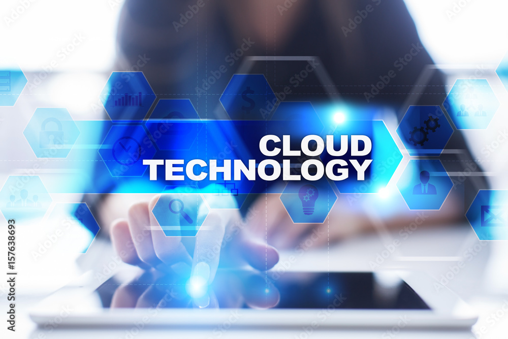 Woman using tablet pc, pressing on virtual screen and selecting cloud technology. Woman using tablet pc, pressing on virtual screen and selecting cloud technology.