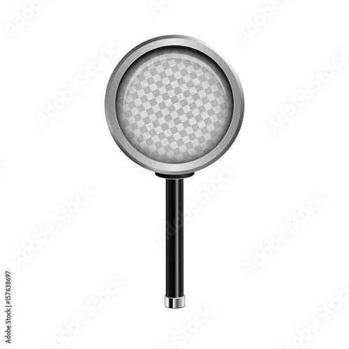 Realistic Magnifying glass. Vector illustration. Round loupe icon with transparent glass. Isolated on white. © yabluko_draws