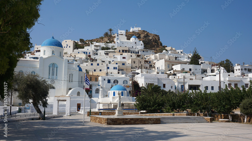 Naklejka premium Photo of picturesque island of Ios on a summer morning, Cyclades, Greece