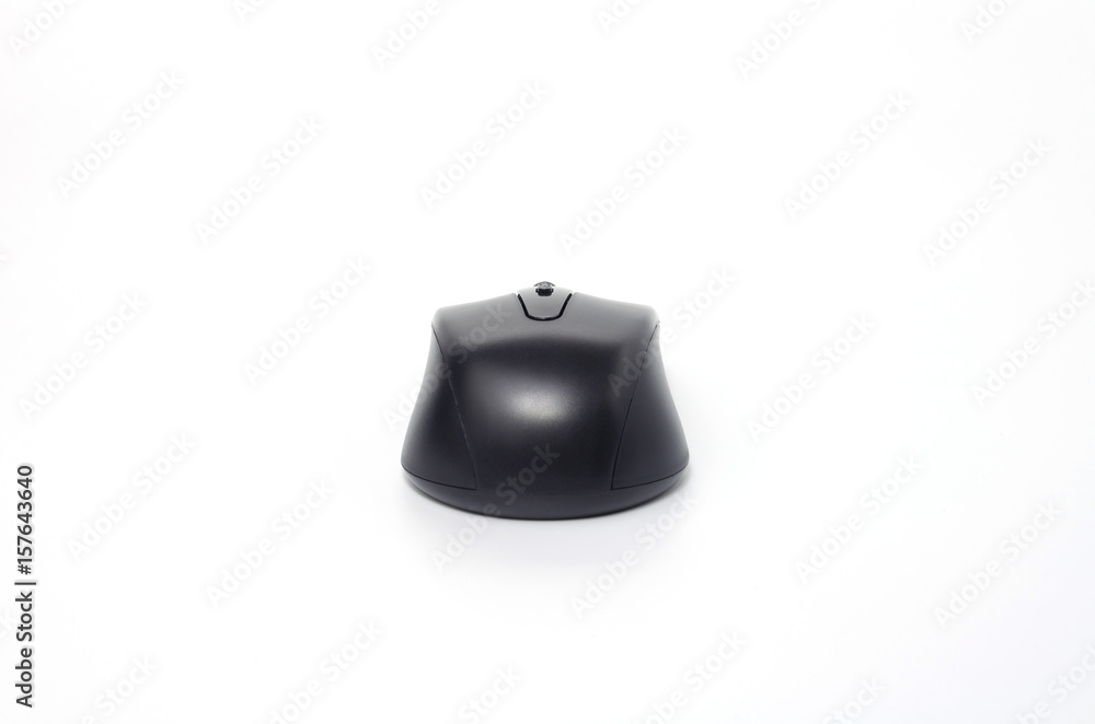 wireless black computer mouse on white background