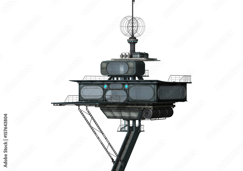 3D Rendering Science Fiction Outpost on White 3D Rendering Science Fiction Outpost on White
