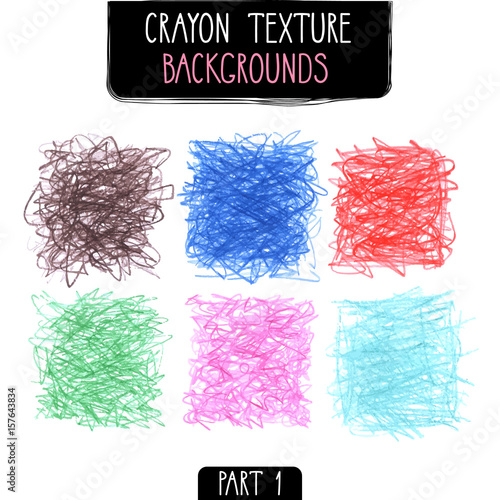 Colorful chaotic lined squares by crayon set. Hand drawn kids scribble style.