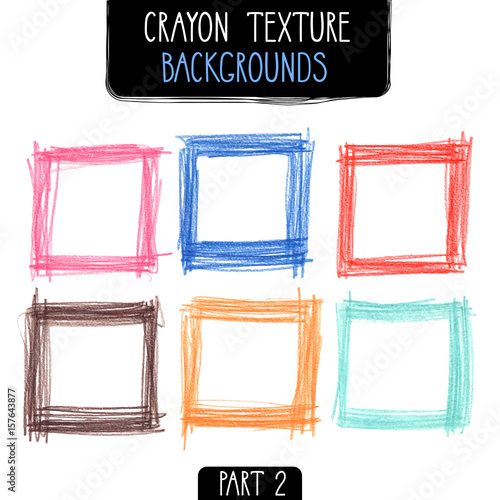 Colorful square frames by crayon set. Hand drawn kids scribble style.