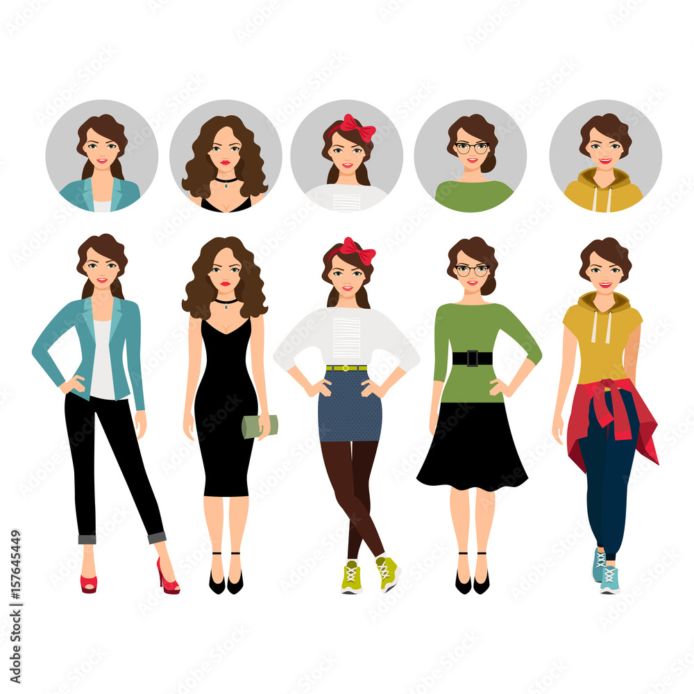 Female model in different style clothes Female model in different style clothes