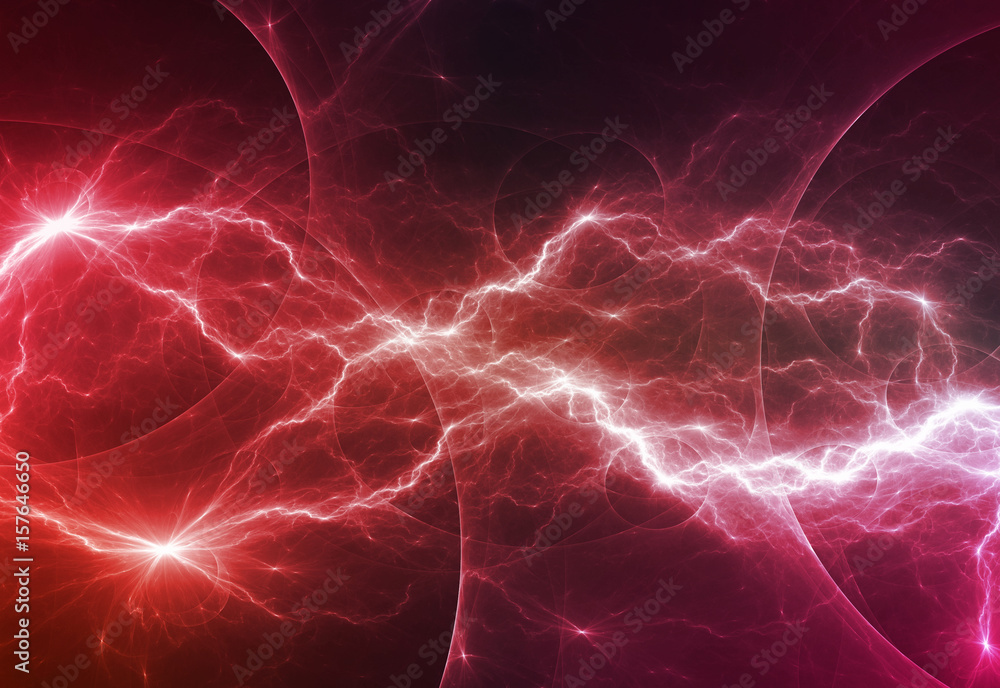 Naklejka premium Red fractal lightning, abstract electric background