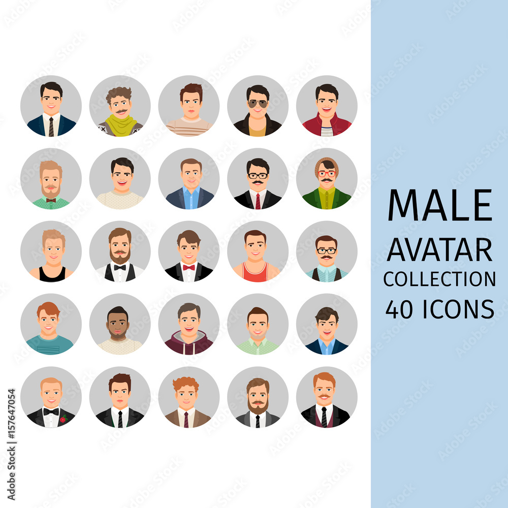 Male avatar collection icons set Male avatar collection icons set