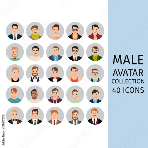 Male avatar collection icons set 