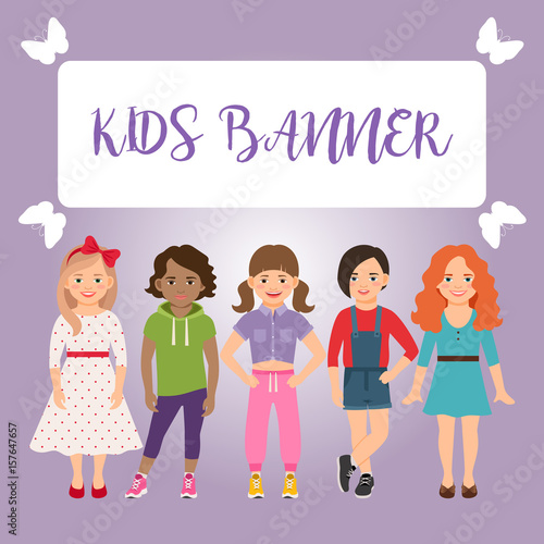 Kids banner with girls