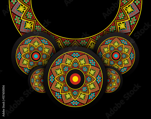 Embroidery folk necklace on black