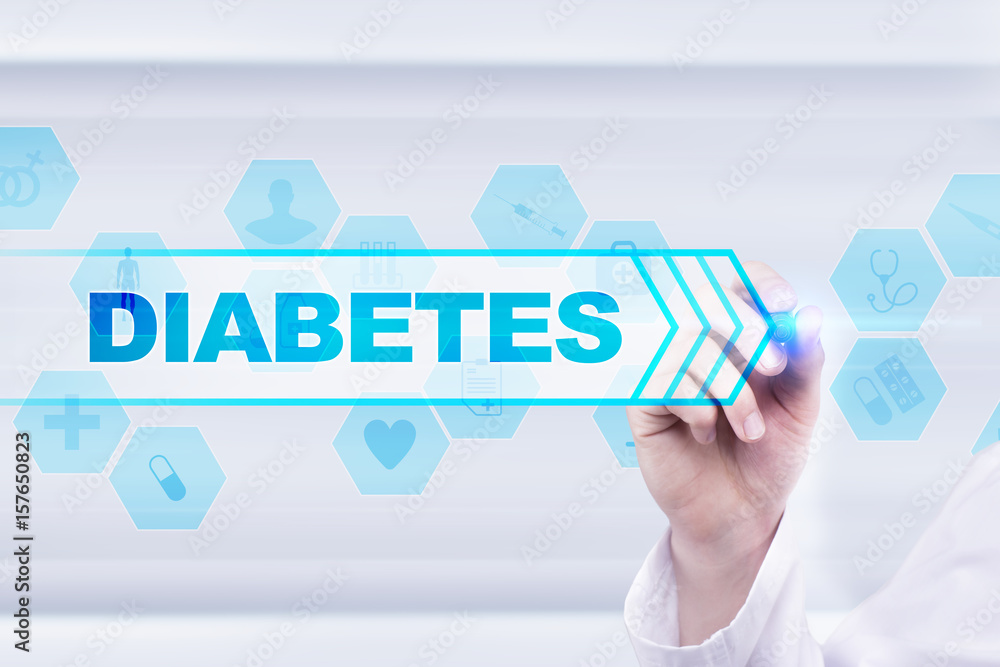 Medical doctor drawing diabetes on the virtual screen. Medical doctor drawing diabetes on the virtual screen.