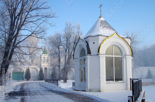  Ugresha Monastery in a foggy winter day. Russia photo