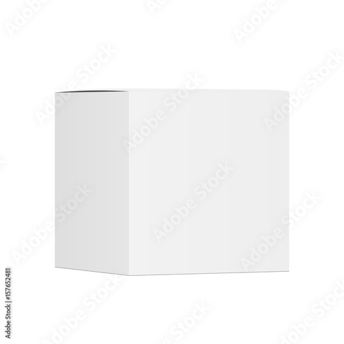 White square box mockup - half side view. Display your design on this template. Vector illustration
