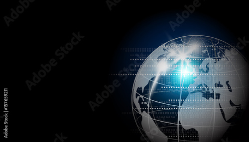 Vector digital global network design on black background with copy space