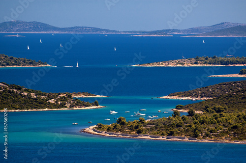 Amazing Kornati islands of Croatia. Northern part of Dalmatia. Sunny detail of seascape from Zadar to Sibenik. photo