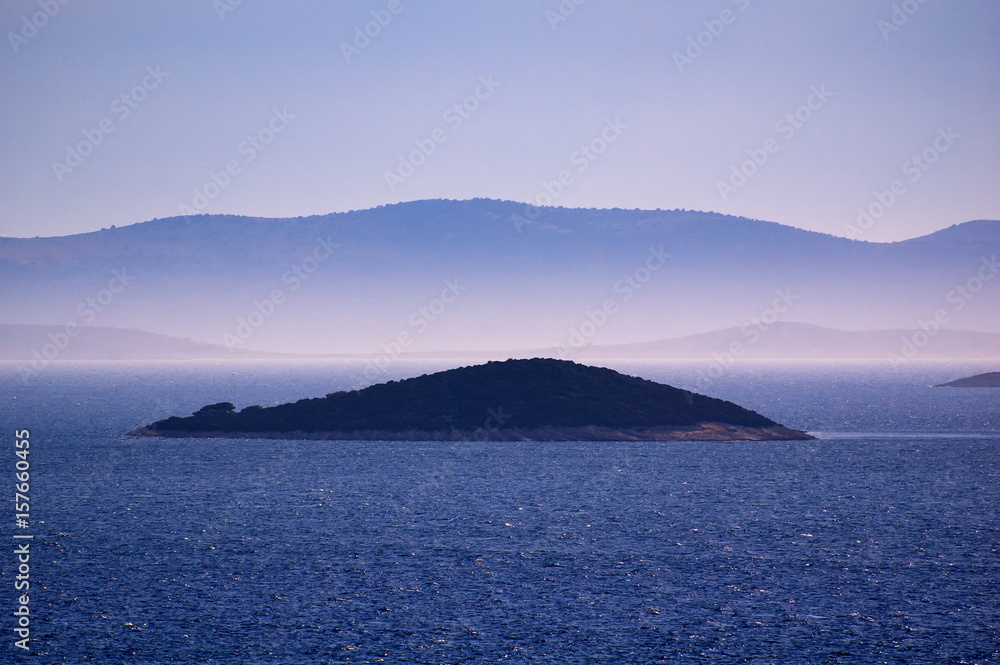 Amazing Kornati islands of Croatia. Northern part of Dalmatia. Sunny detail of seascape from Zadar to Sibenik.