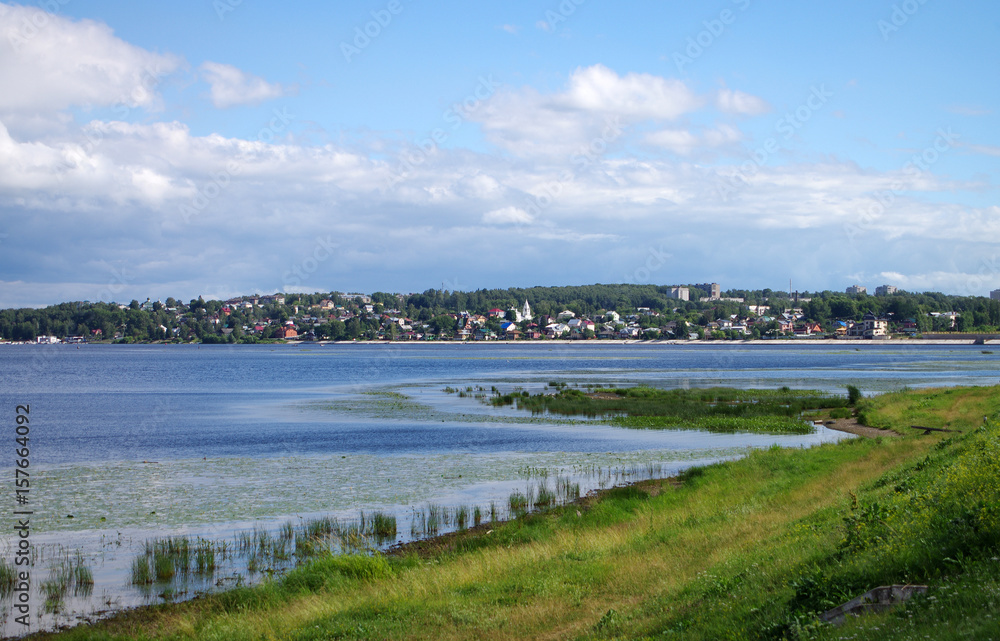 KOSTROMA, RUSSIA - July, 2016: Embankment of the Kostroma River in Kostroma
