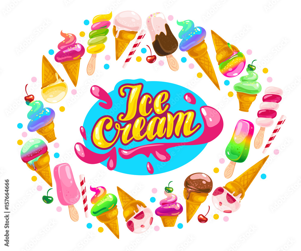 Vector flat ice cream illustration in cartoon style. Vector flat ice cream illustration in cartoon style.