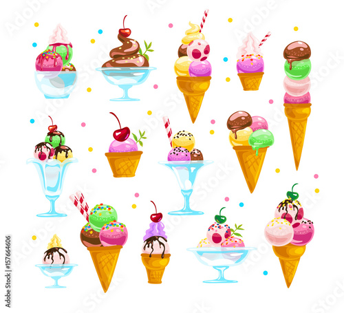 Vector flat ice cream illustration in cartoon style.