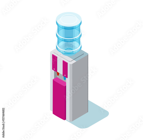 Water cooler isometric vector illustration with water dispenser and blue plastic bottle 