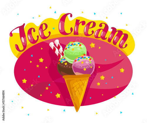 Vector flat ice cream illustration in cartoon style.