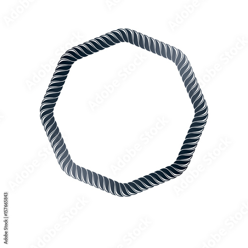 Vintage round frame created with braid ornament, rope. Heraldic Coat of Arms decorative emblem isolated vector illustration.