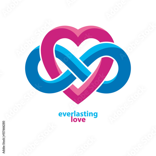 Love Forever conceptual sign, vector symbol created with infinity loop sign and heart.