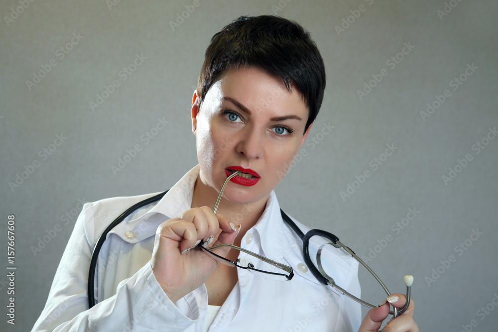 Portrait of a beautiful and sexy female doctor in a hospital Stock Photo |  Adobe Stock