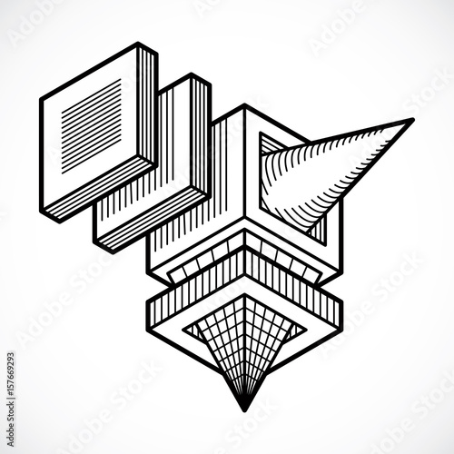 Abstract vector geometric form, 3D shape.